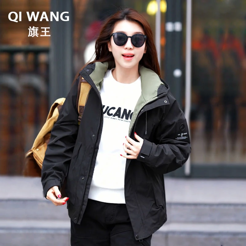 旗王 春秋新款日系机能工装夹克宽松户外连帽风外套2501