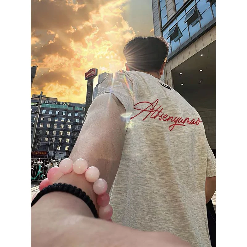 设计感别致字母刺绣纯棉短袖T恤女夏季男女oversize宽松美式上衣