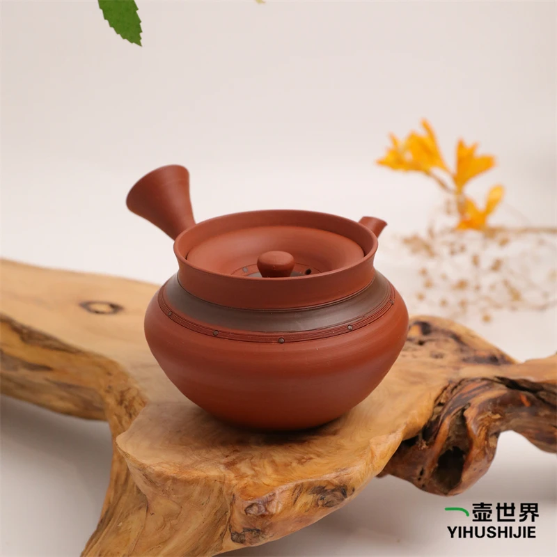 常滑烧纯手工日式紫砂侧把陶茶壶 圭洋 朱泥 落盖 170ml