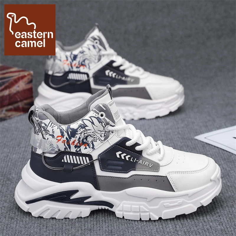 东方骆驼高帮男鞋子运动厚底防滑皮面防水户外登山工装马丁靴新款