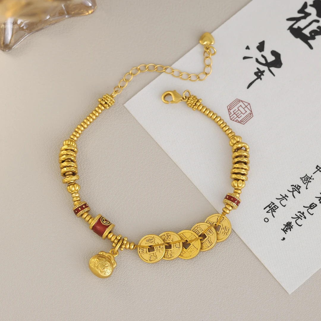 铜合金手链 「福袋五帝钱」女款手工 气质轻奢时尚国潮流复古法精美