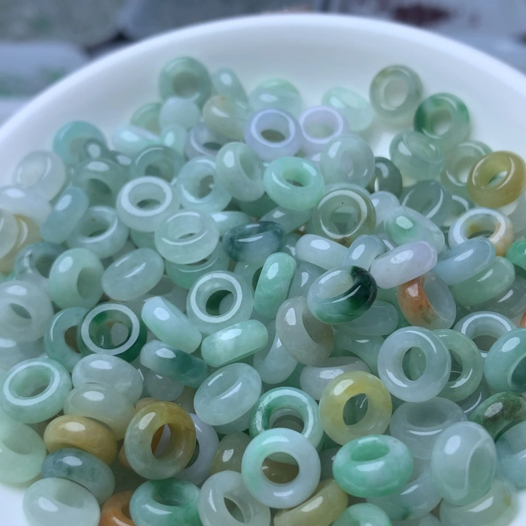 散珠翡翠卡9的冰三彩玉环珠20个
