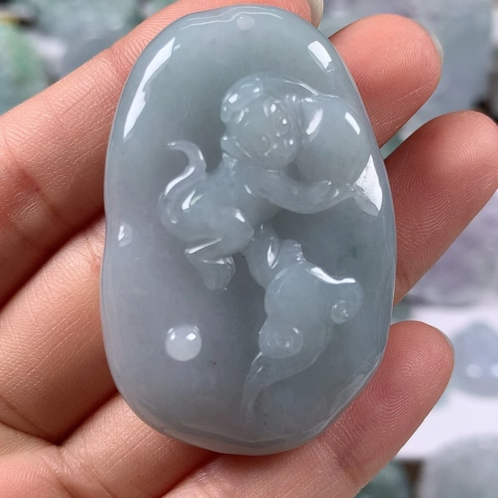 颈饰未镶嵌翡翠灵猴献寿卡厚装11+