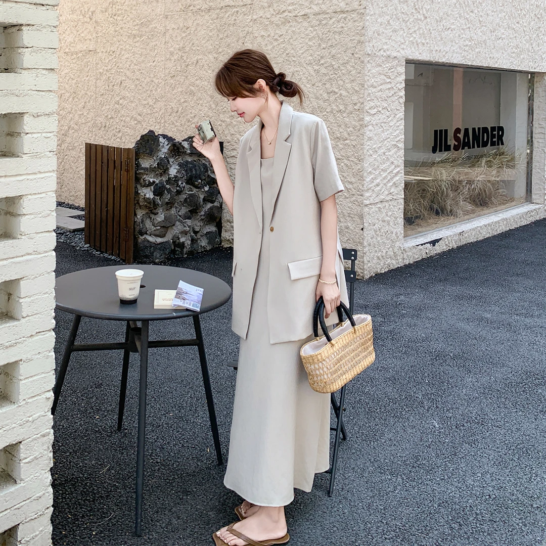 韩版西装上衣吊带裙套装女夏2025新款通勤风优雅显气质洋气两件套