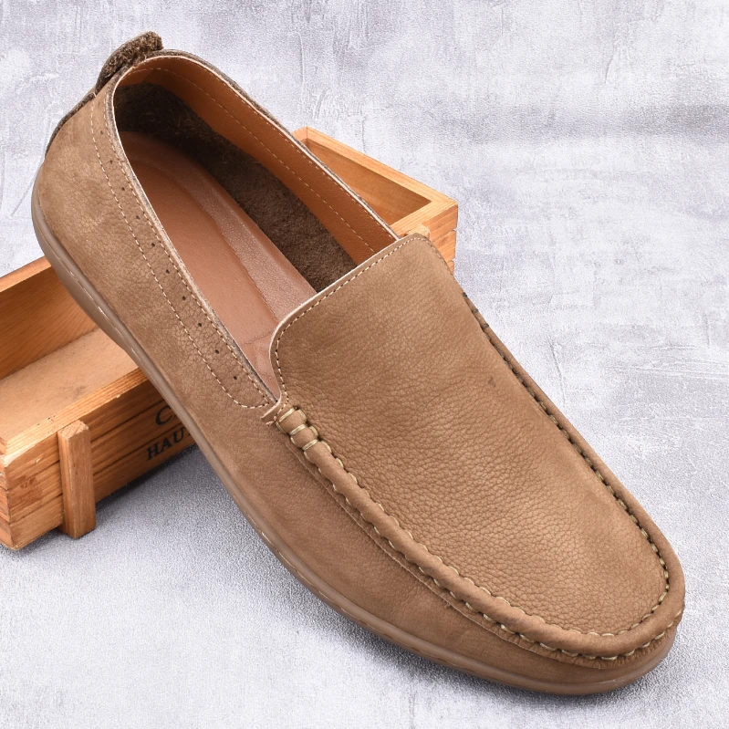 豆豆鞋男2025新款一脚蹬懒人皮鞋透气头层牛皮休闲软底乐福鞋