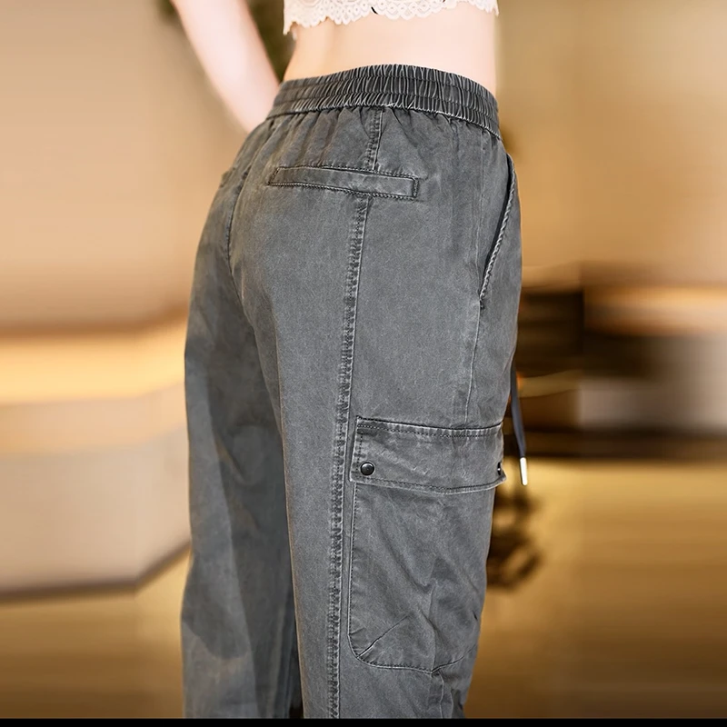 纯棉休闲裤男宽松大码男女同款潮流夏季薄款中年直筒工装长裤子男