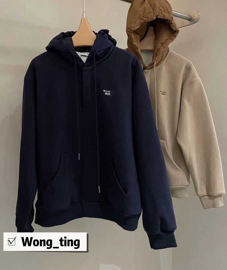 【W_ting】冬季新款韩系两色连帽加绒卫衣12216