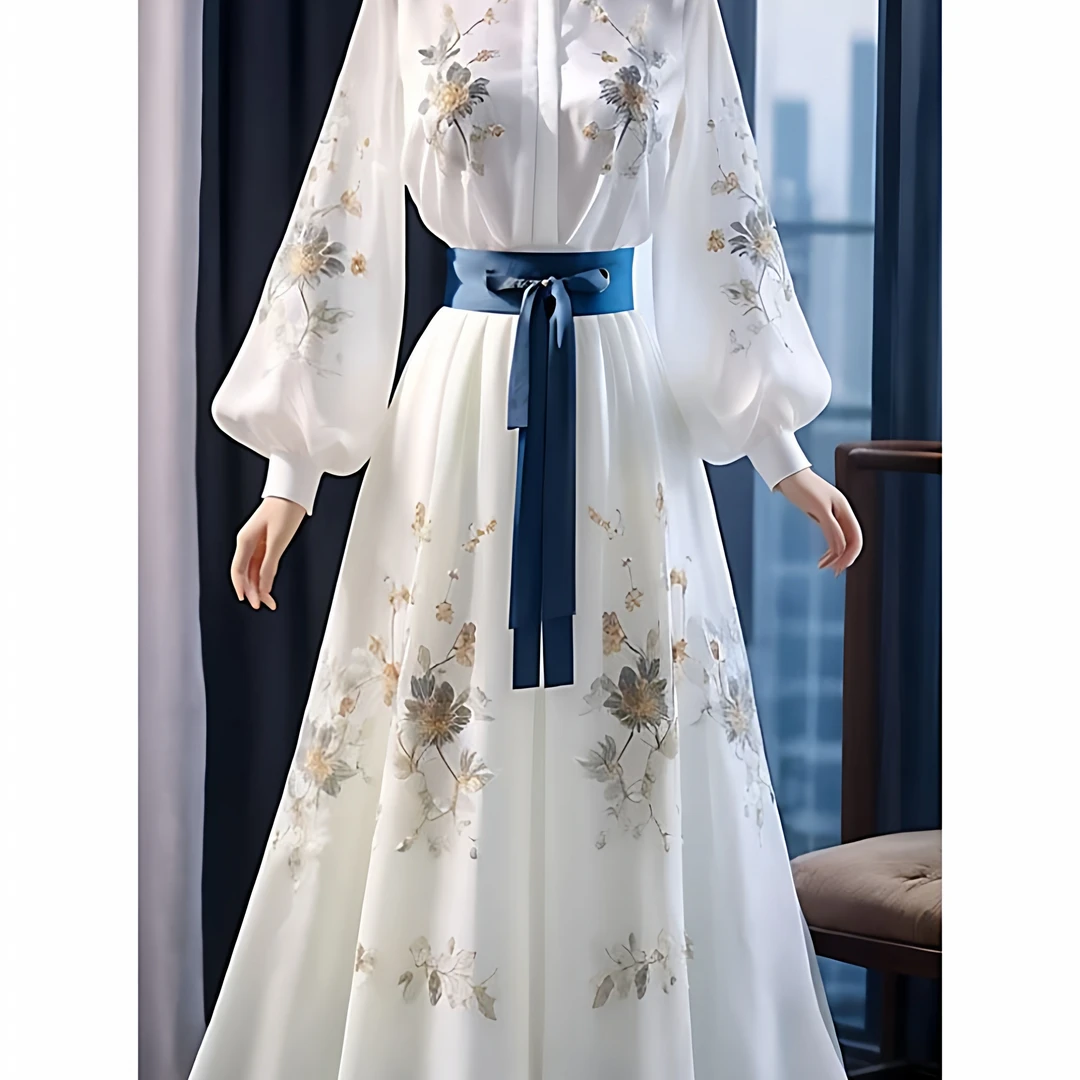 气质女神范2025秋季新款高端精致小个子绝美白色印花连衣裙子女装