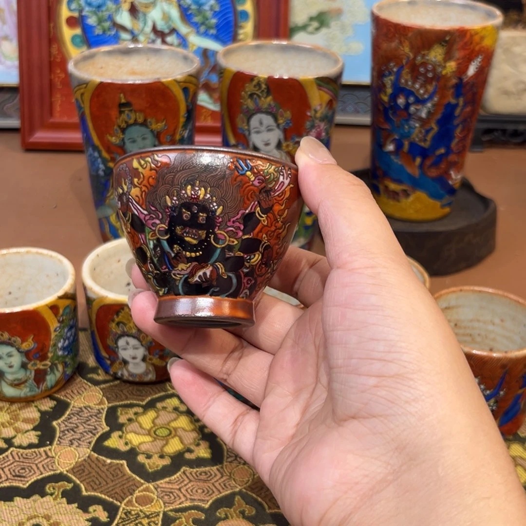 手工手绘大黑天茶杯