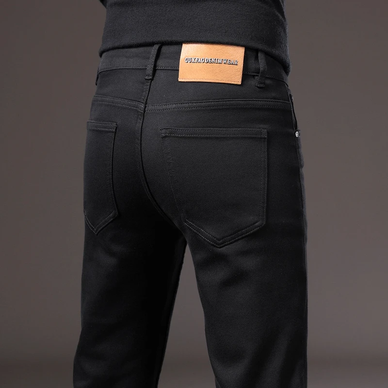 【双股纱】秋冬新款精梳棉纯黑不掉色男士修身百搭宽松流弹力牛仔裤