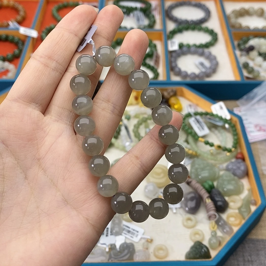 和田玉未镶嵌手链w27冰烟紫10mm孤品