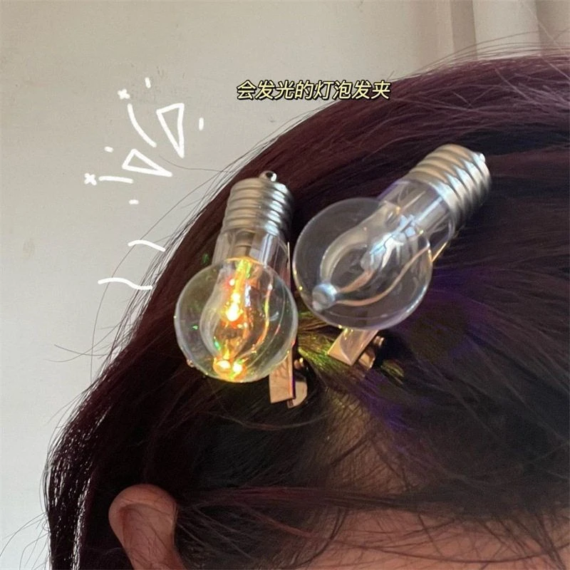 会发光的灯泡发夹女个性创意拍照道具鸭嘴夹侧边刘海碎发夹子头