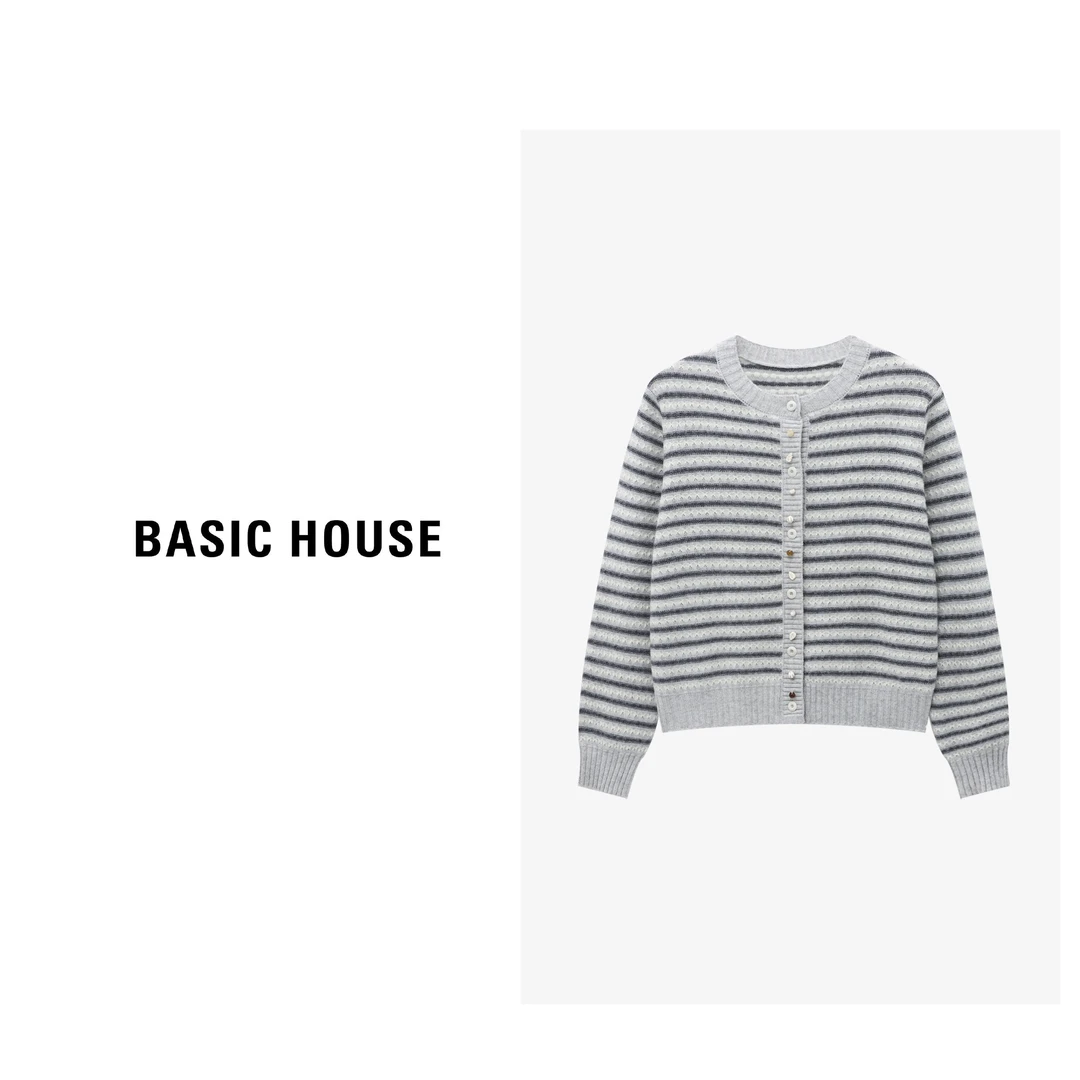 Basic House/百家好秋冬条纹精致宽松简约羊毛衫-B0625B5KZL2