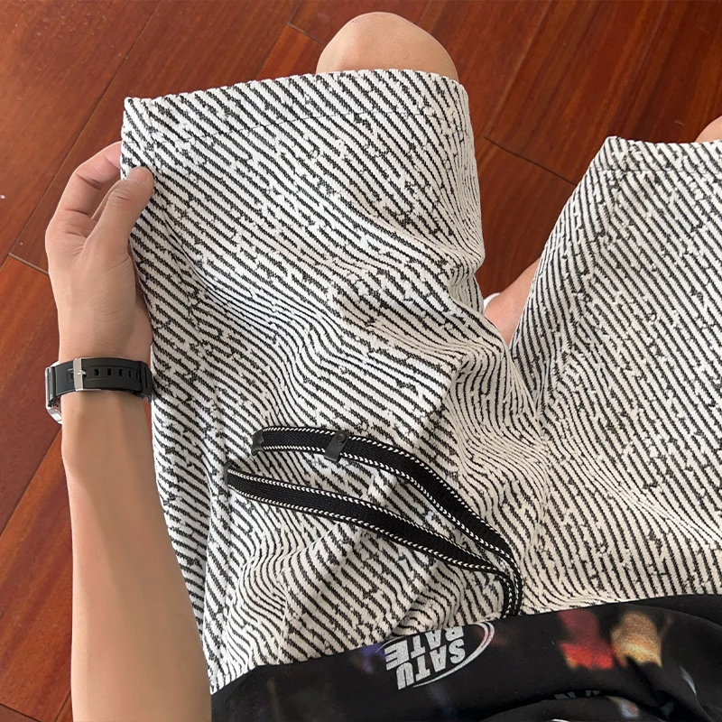 夏季美式亮面粗花雪尼尔小香风复古宽松直筒短裤男生运动五分中裤