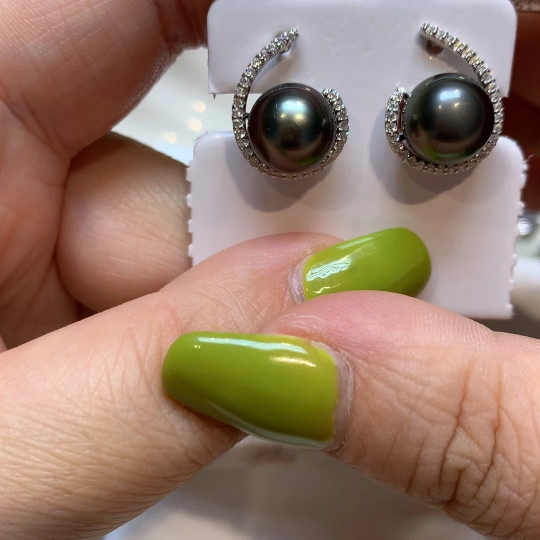 银S925镶嵌海水珍珠耳饰