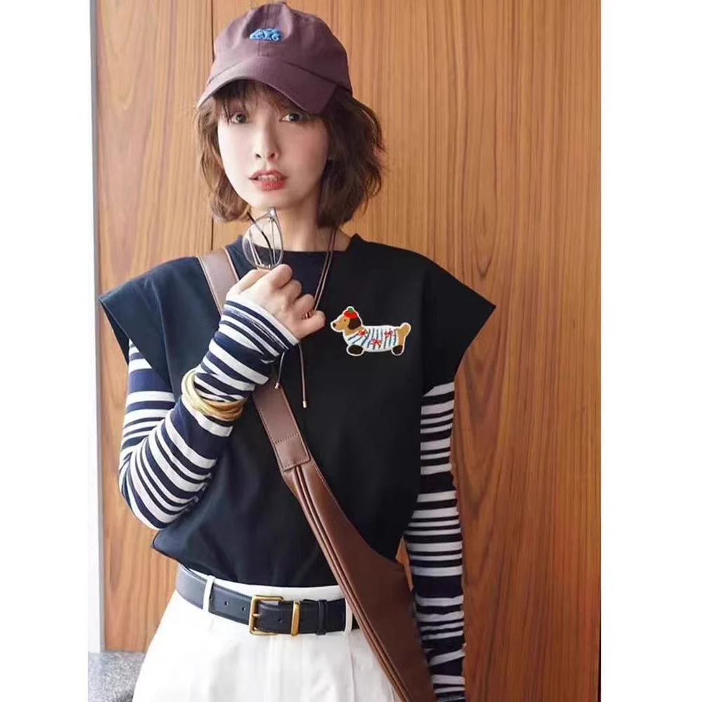 【腊肠小狗】2025同款时尚百搭设计感卡通印花两件套上衣.Y8315