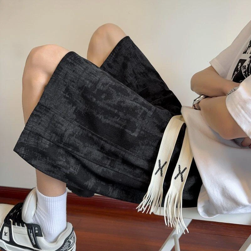 夏季短裤美式复古男士藏蓝短裤五分裤休闲裤韩版潮流