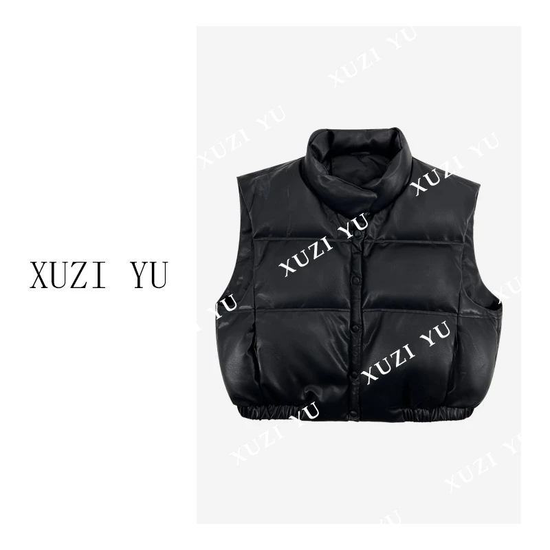 XUZI YU.黑色立领羽绒皮马甲D61-9006