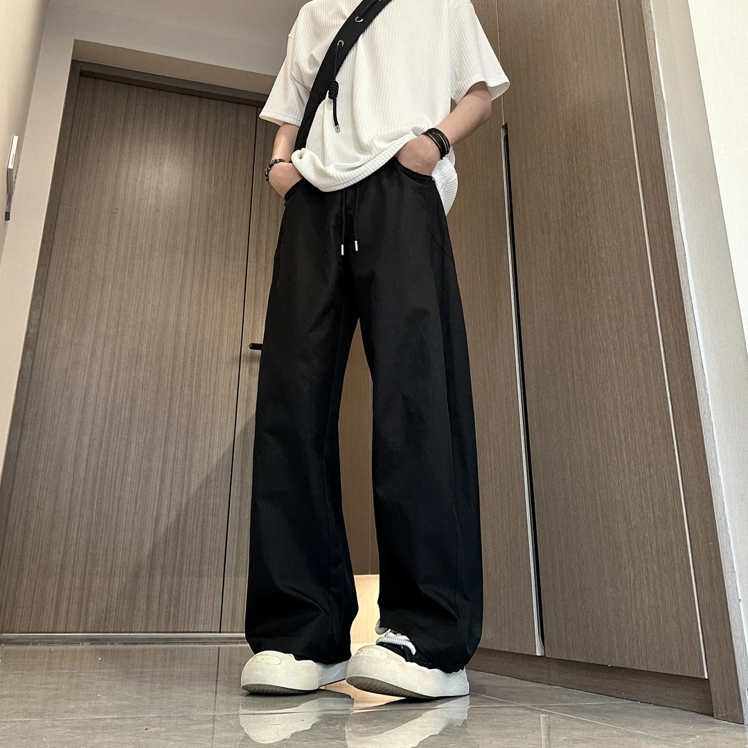 美式斜切休闲裤子男春夏季潮牌高街弯刀裤大码宽松直筒阔腿长裤