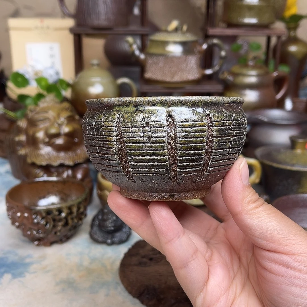 柴烧手作爆裂纹粗陶杯
