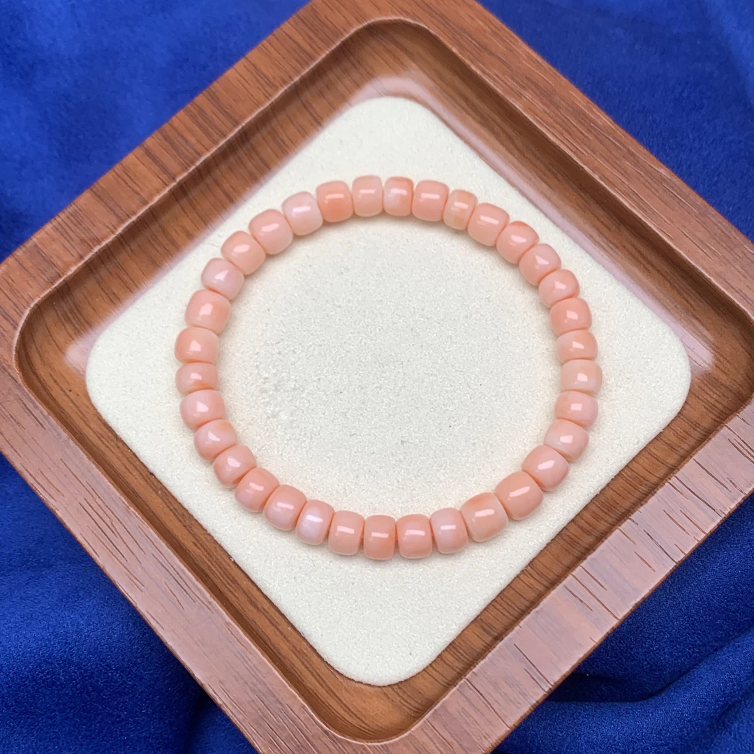 粉珊瑚老型桶珠单圈手串台湾momo有机宝石尺寸6~6.6mm HLA4230