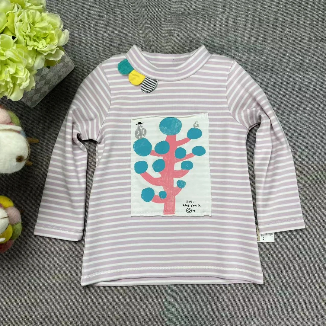 爱麻麻童装9132150女童针织半高领针织棉T恤童趣舒适条纹柔软时尚