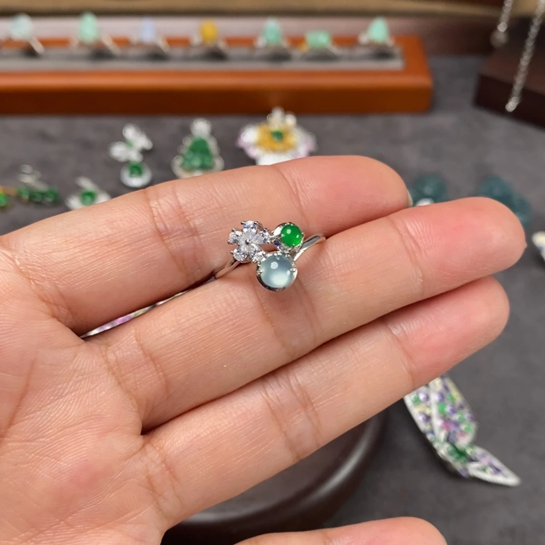 翡翠银S925镶嵌耳饰