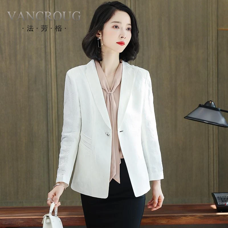 法劳格韩版修身重磅真丝西装外套女2025春装新款桑蚕丝白色小西