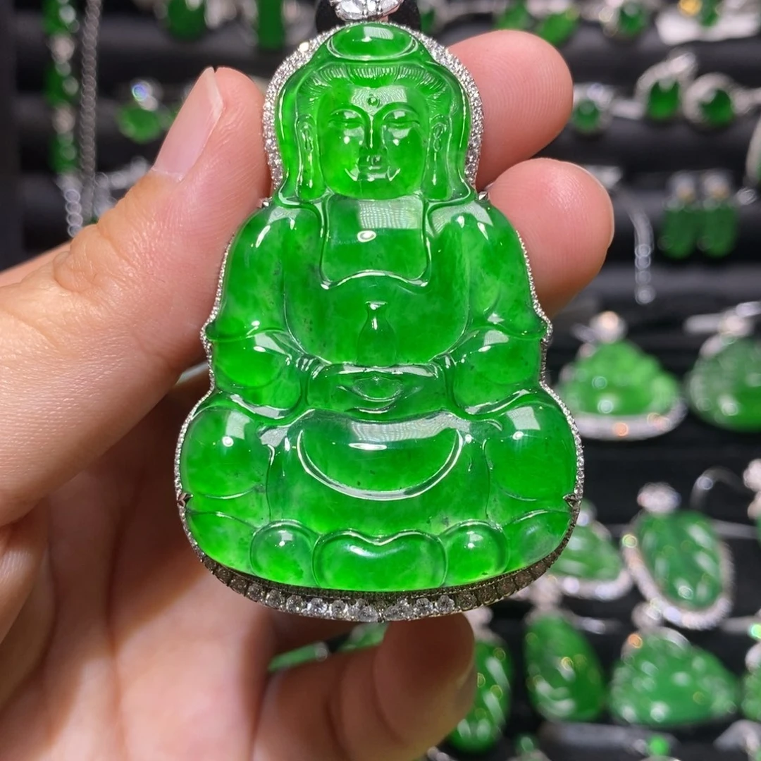 翡翠18K金镶嵌吊坠(不含链)天然翡翠