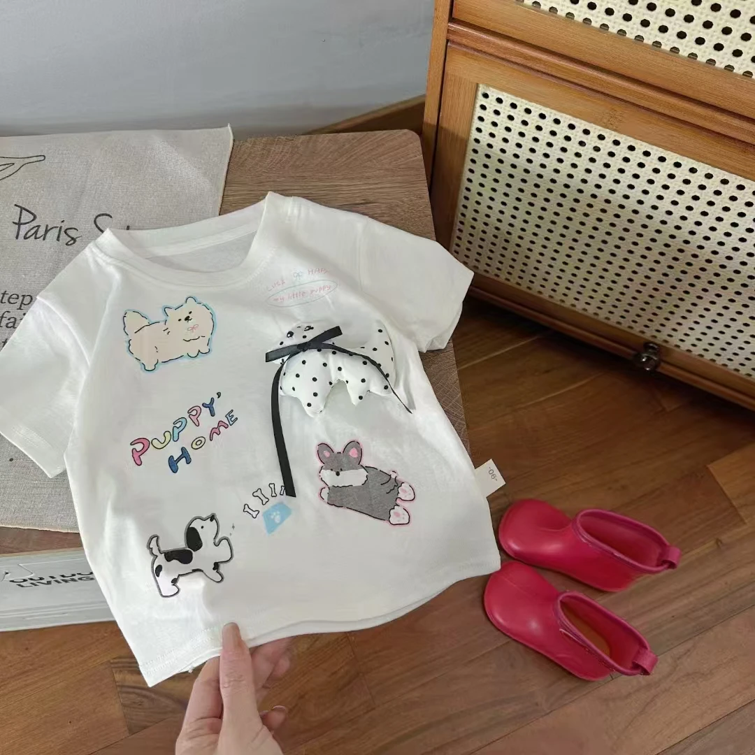 8211白色立体小狗短袖女童休闲夏款
