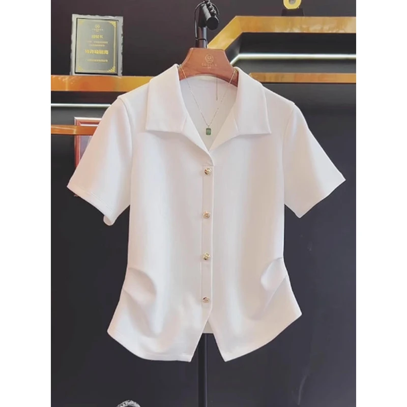 纯色短袖正肩T恤女夏新款时尚洋气收腰流行遮肚子小衫Polo领上衣