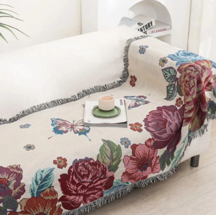 【蝴蝶牡丹】90*240新款加密加厚提花沙发巾高端四季通用