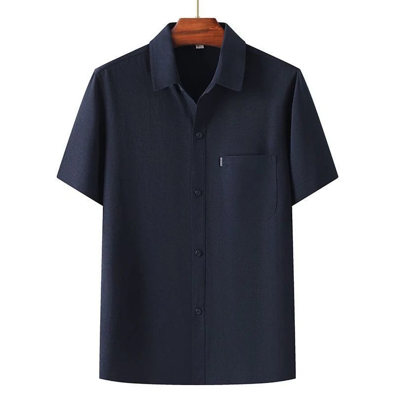 爸爸夏装短袖衬衫中老年夏季薄款爷爷休闲衬衣套装方领抗皱衣服