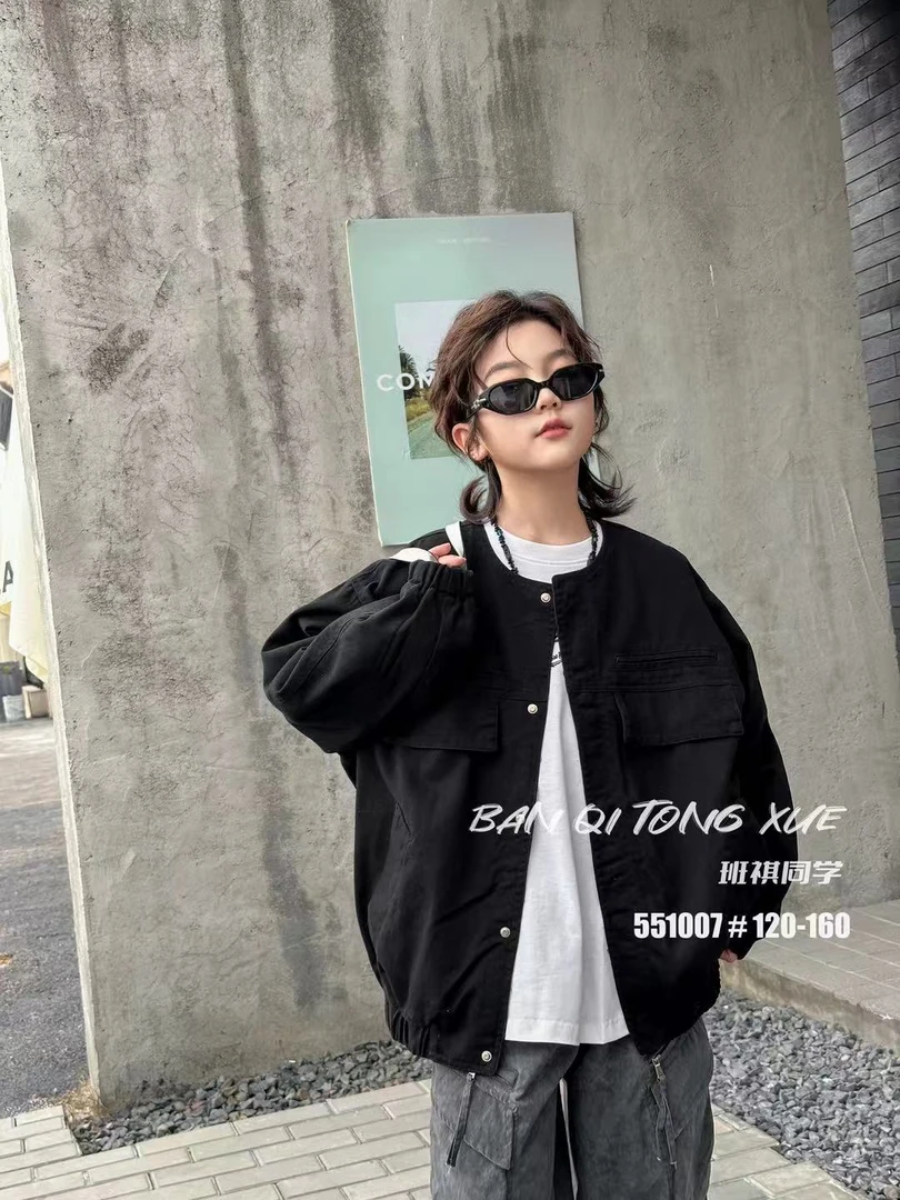 韩 2025【X】3月19日 男童女童时尚百搭黑色外套1007-