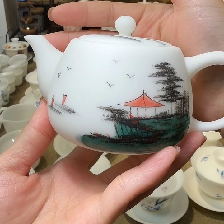 孤品素烧冰种泡茶壶手绘