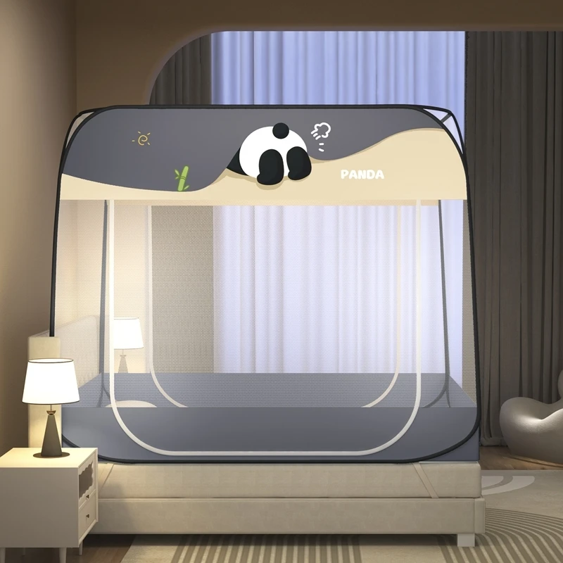 家用卧室防摔加厚单人折叠学生宿舍大顶免安装双开门蒙古包蚊帐鸿