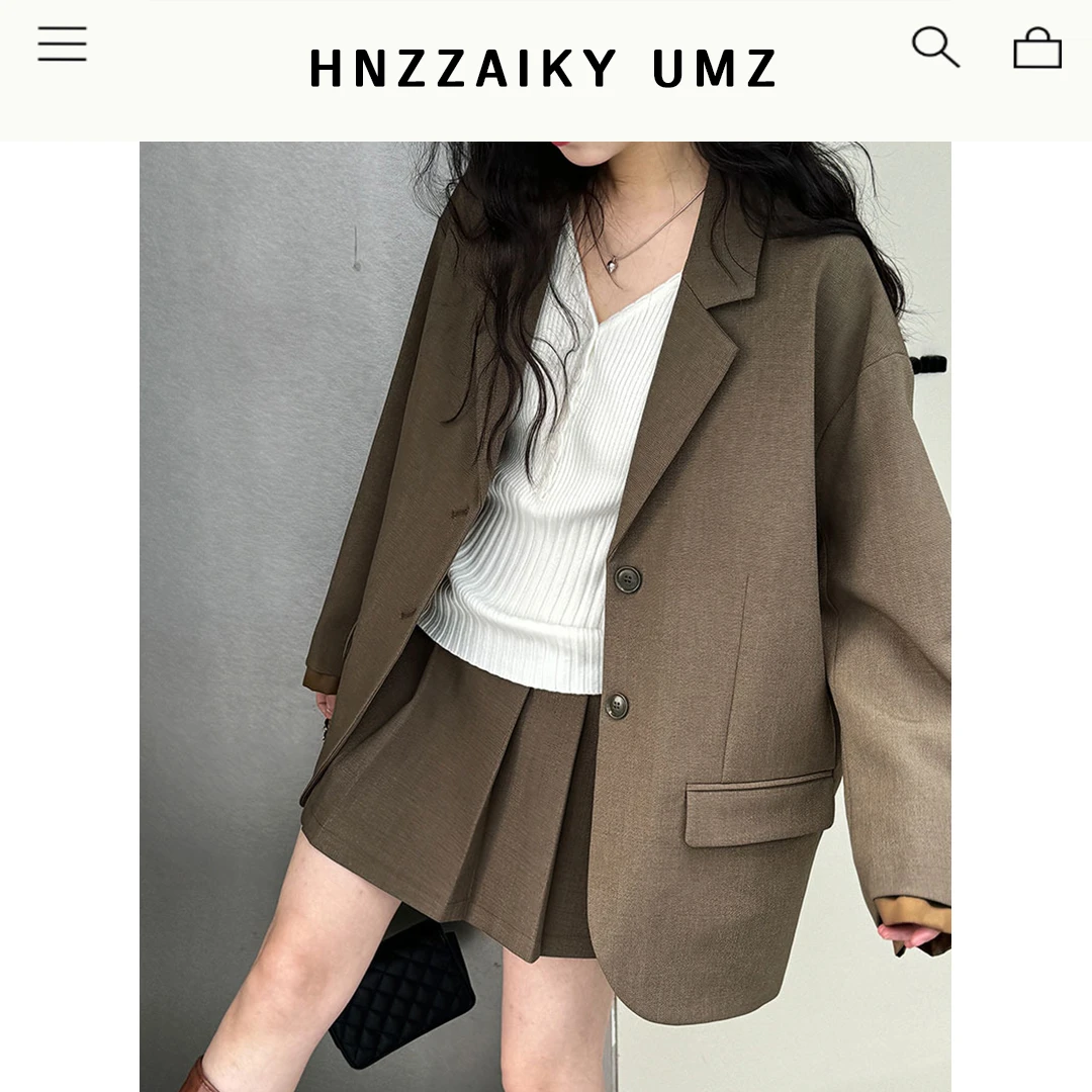 UMZ 韩系高级感袖口拼接西装外套百褶半身裙套装U25T100113