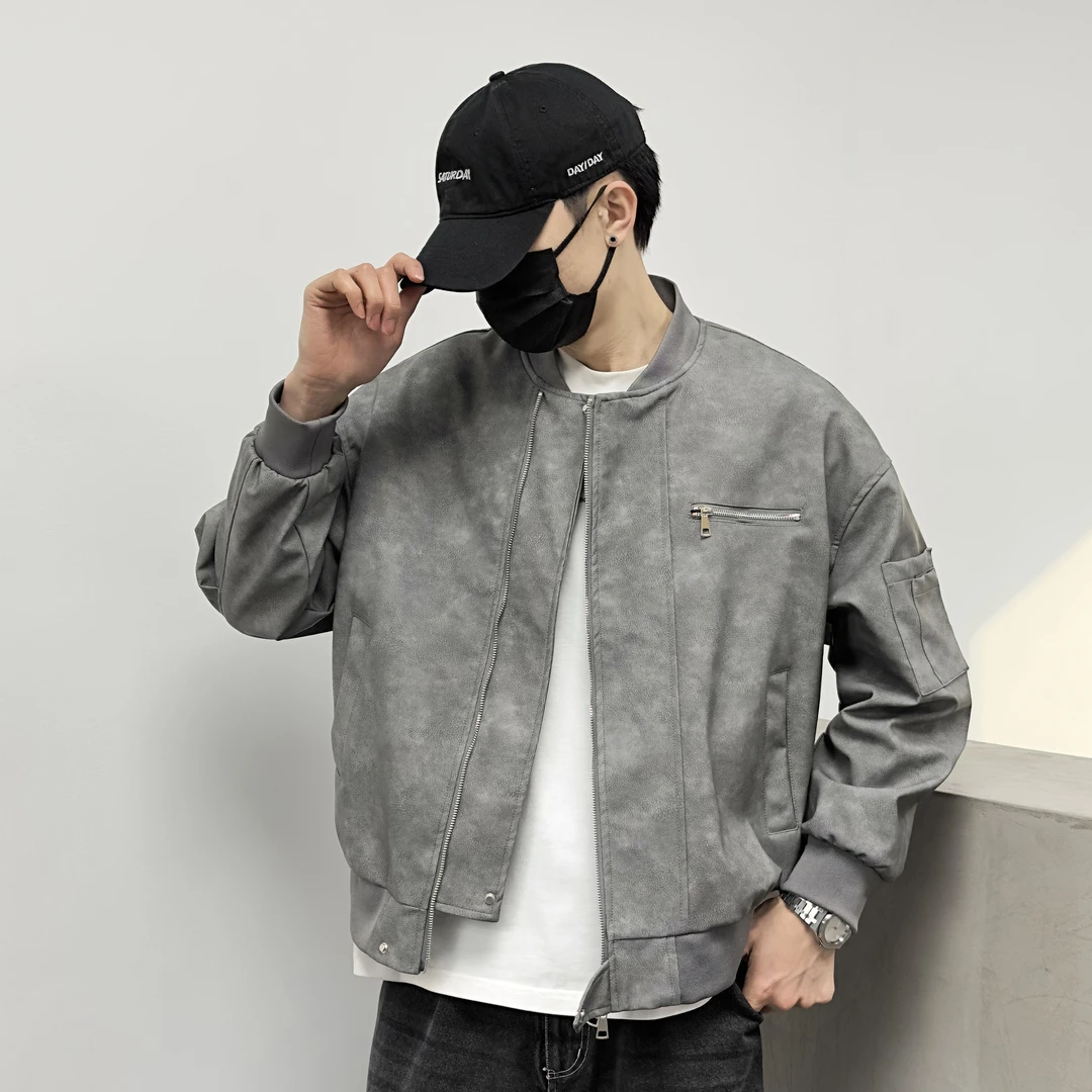 美拉德水洗皮衣外套春季复古美式皮夹克哈灵顿春秋款美式夹克男