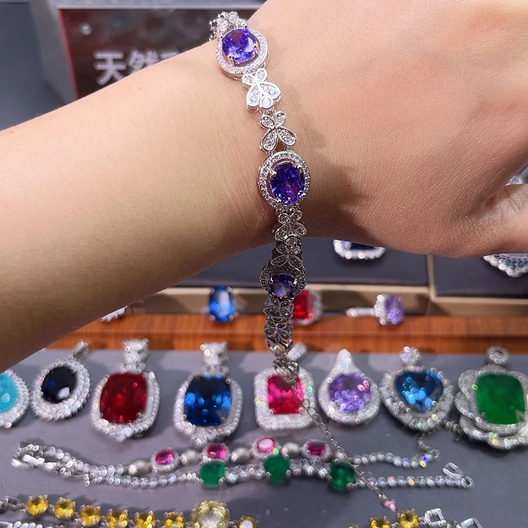 手链蓝宝石银S925镶嵌前面