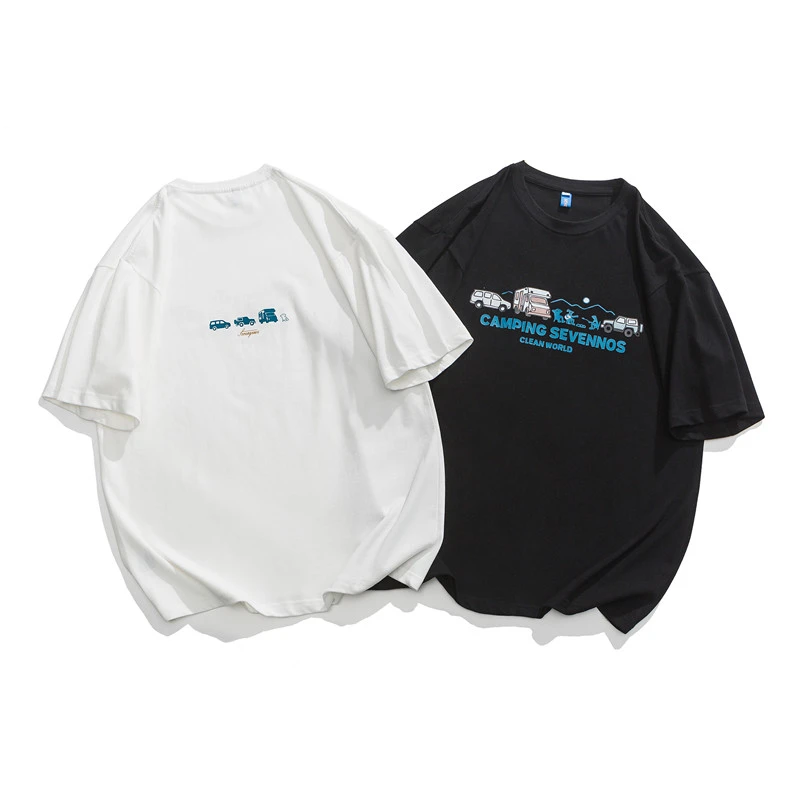 XT102夏季潮牌港风复古情侣百搭高街宽松休闲字母印花圆领短袖T恤