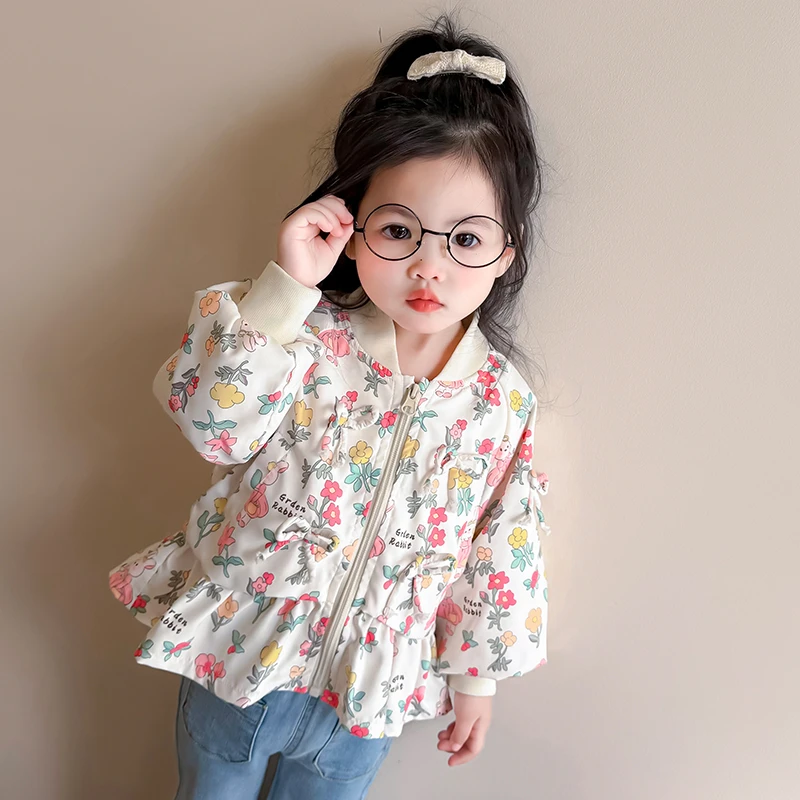 女童碎花外套洋气儿童春秋装2025新款女宝宝夹克衫小女孩时髦上衣