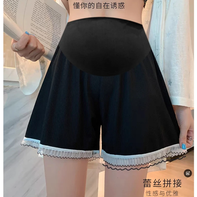 2025孕妇夏季新款冰丝花边短裤螺纹打底裤热裤