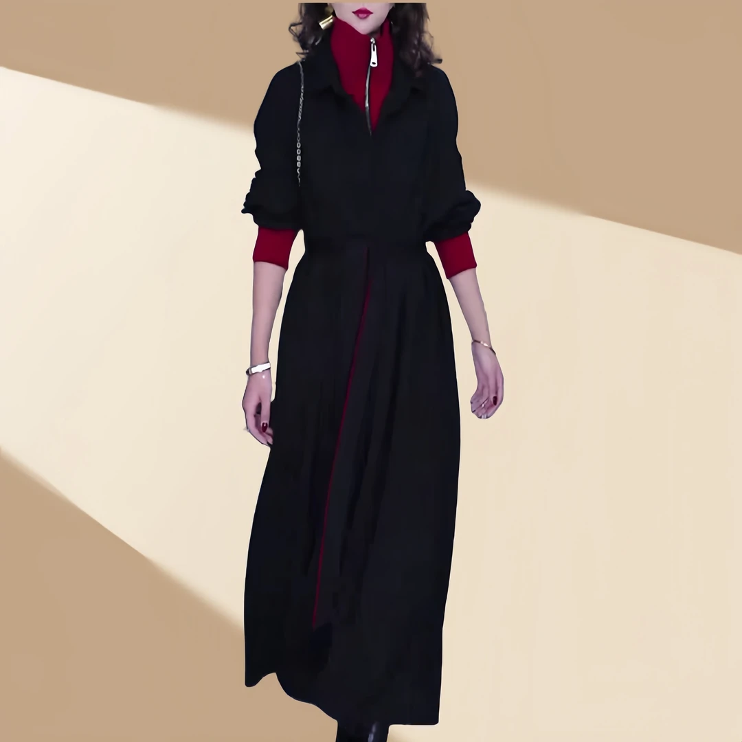 2024秋冬新款时尚韩版设计宽松显瘦加绒加厚假两件中长款连衣裙女