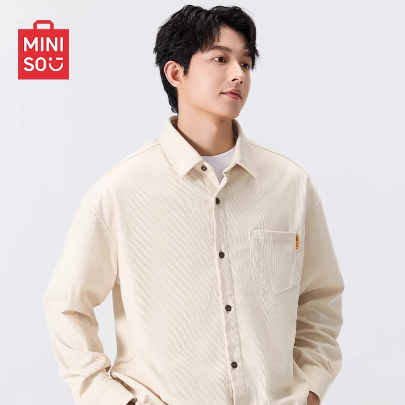 MINISO名创优品男士衬衫秋季日系复古简约风肌理感灯芯绒外套男生