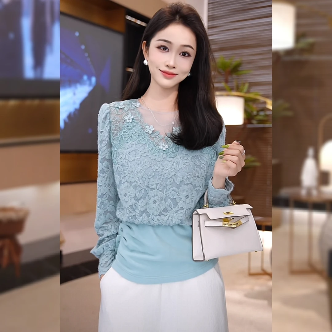 【林雪雪】绯缬玲珑秋冬新款时尚百搭钩花镂空设计针织衫115962