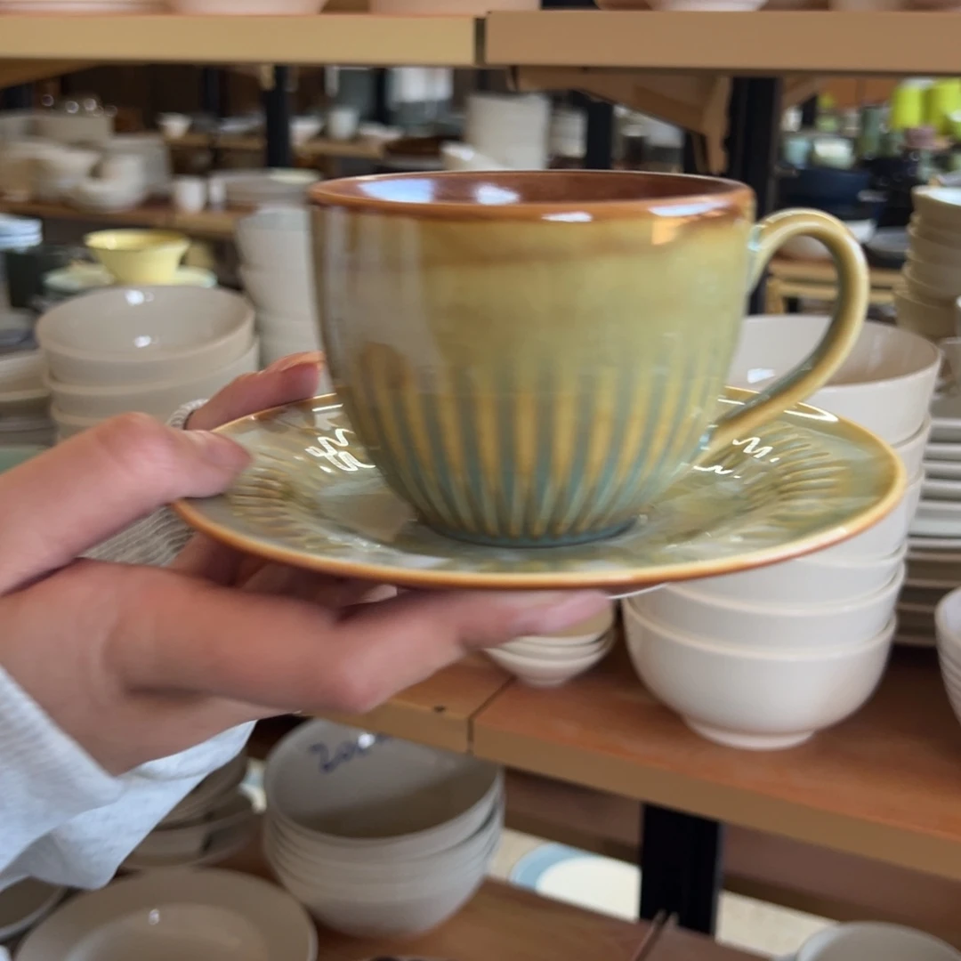 新骨瓷060瑕疵慎拍素彩绿大号咖啡杯碟套装