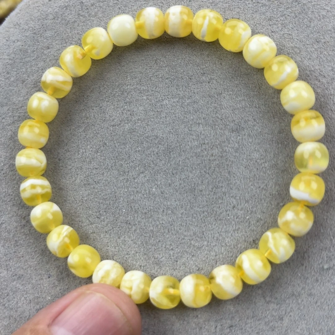 手链蜜蜡未镶嵌纯天然俄料金瓷白虎皮极限弧高桩7*6.5腕口17+