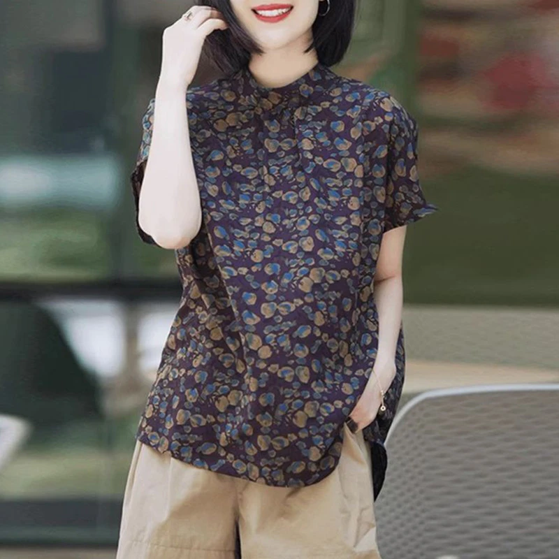 设计感休闲百搭洋气衬衫上衣女2025夏季新款轻奢印花宽松显瘦小衫