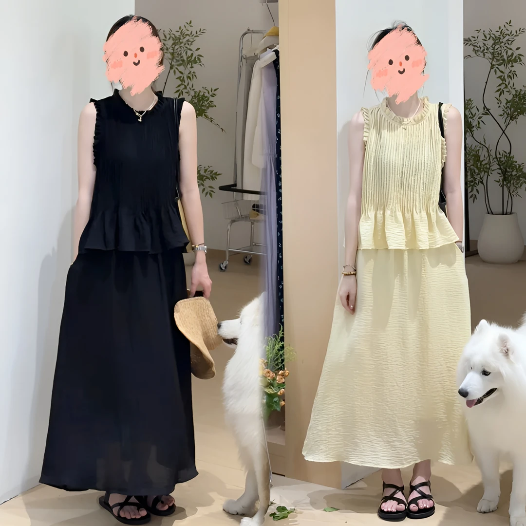 2025夏季网红新款韩系百搭显瘦时尚无袖上衣套装休闲舒适连衣裙女