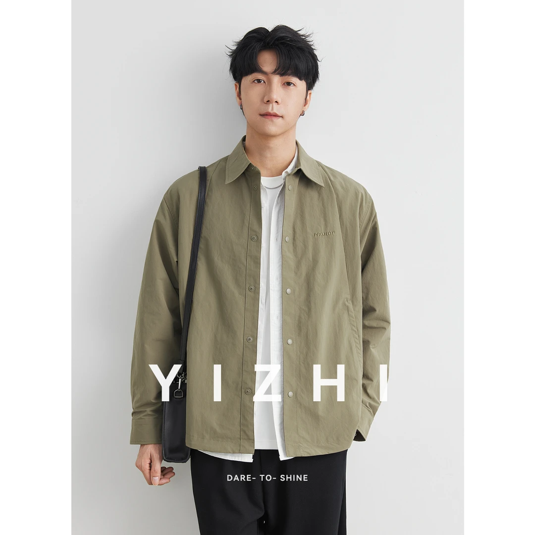 亦止男装刺绣衬衫夹克男生春秋季2025新款休闲外套高级感工装上衣